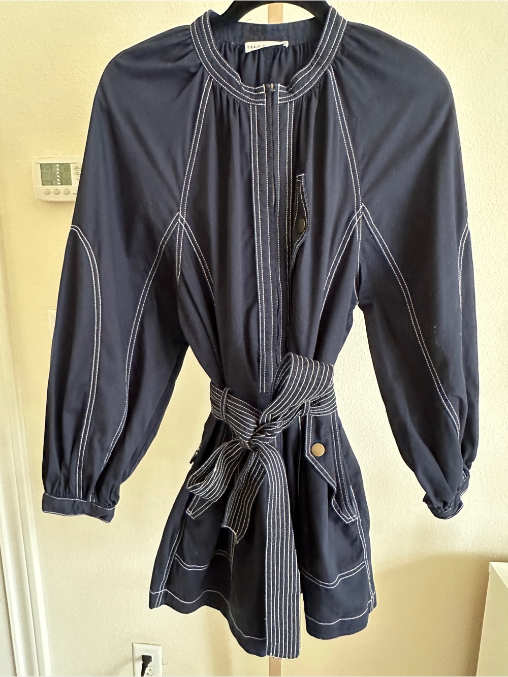 Ulla Johnson Navy Utility Romper Contrast Stitch Belted Cotton Size 12 Worn Once